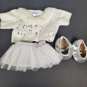 Build A Bear Outfit White Cardigan Sweater Sequin Skirt Silver Winter Clothes